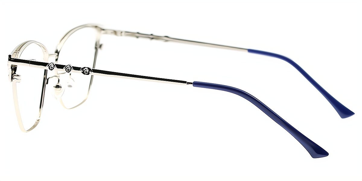 Blue Cat Eye Ornate Detailed Metal Eyeglasses