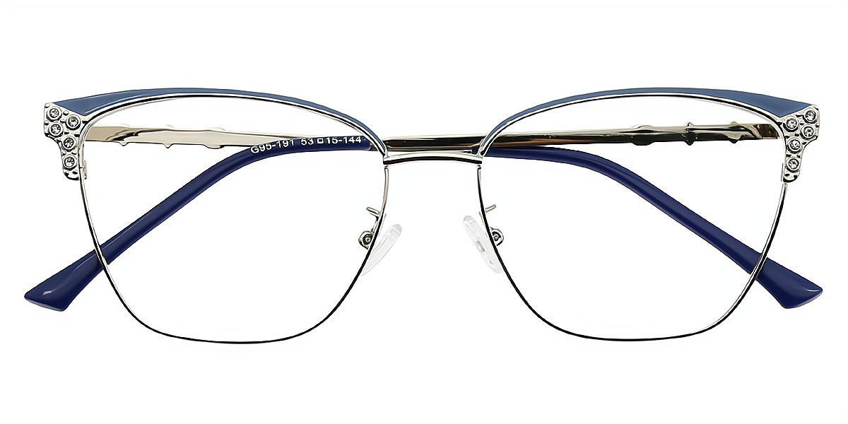 Blue Cat Eye Ornate Detailed Metal Eyeglasses