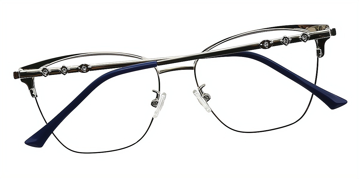 Blue Cat Eye Ornate Detailed Metal Eyeglasses