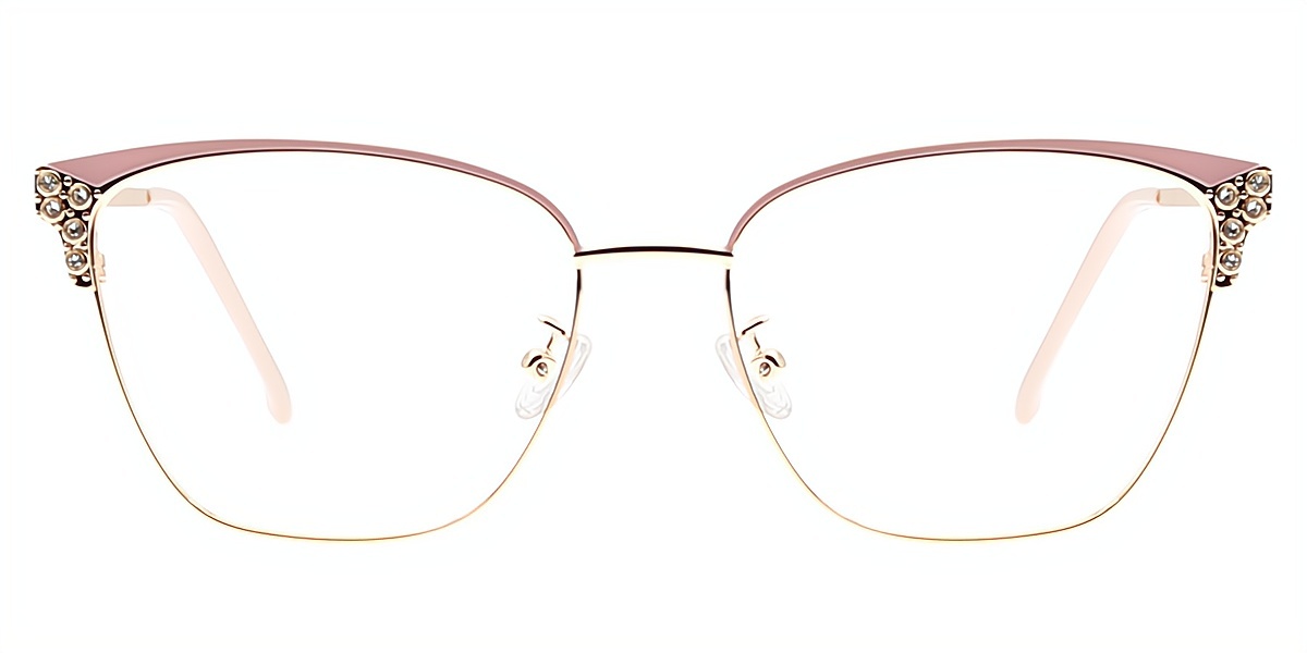 Pink Cat Eye Ornate Detailed Metal Eyeglasses
