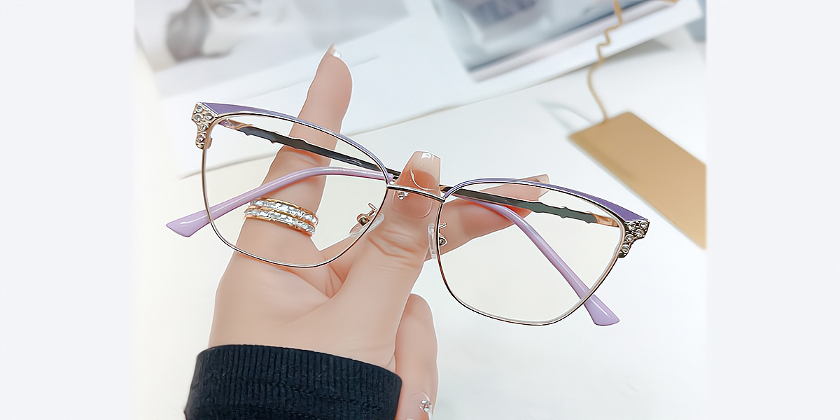 Purple Cat Eye Ornate Detailed Metal Eyeglasses