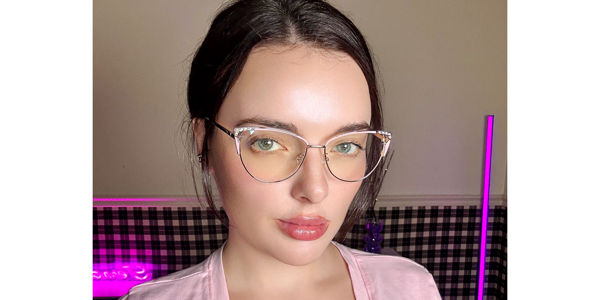 Pink Cat Eye Exquisite Ornate Metal Eyeglasses