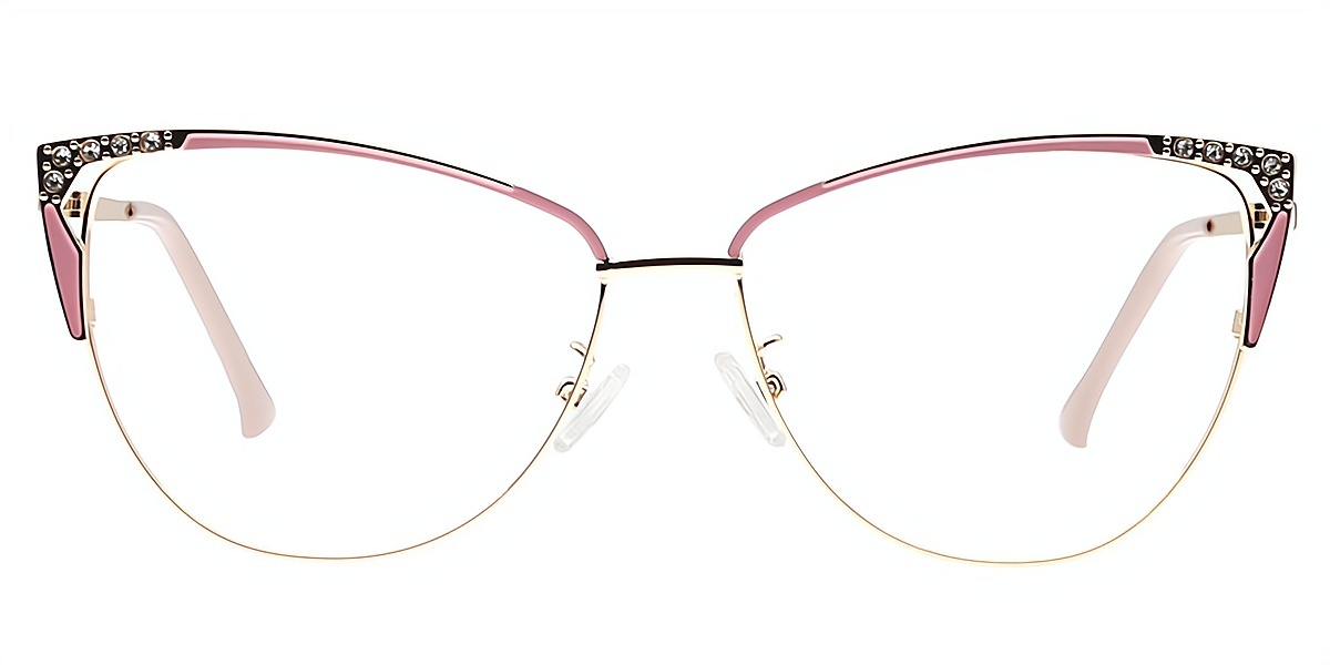 Pink Cat Eye Exquisite Ornate Metal Eyeglasses