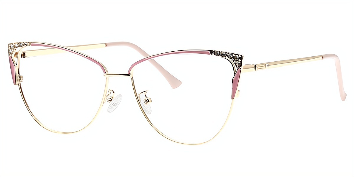 Pink Cat Eye Exquisite Ornate Metal Eyeglasses