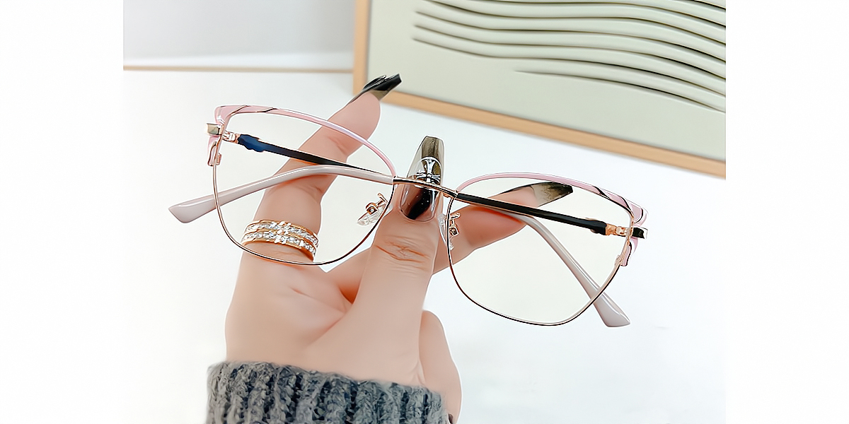 Pink Cat Eye Elaborate Metal Eyeglasses