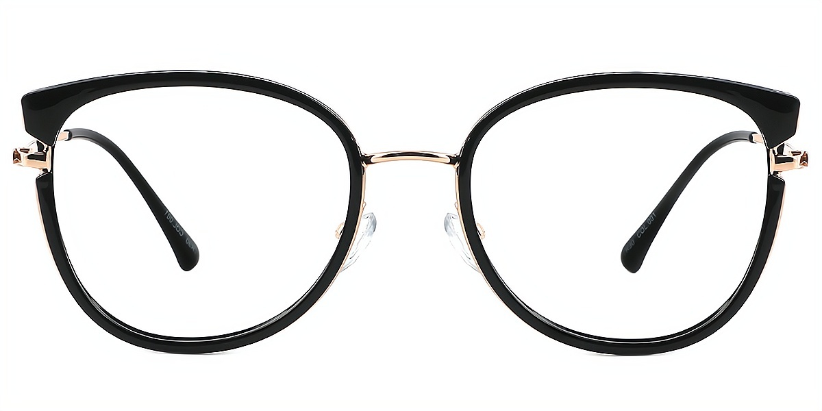 Black Oval Elaborate Mixed Materials Eyeglasses