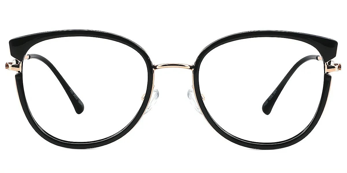 Black Oval Elaborate Mixed Materials Eyeglasses