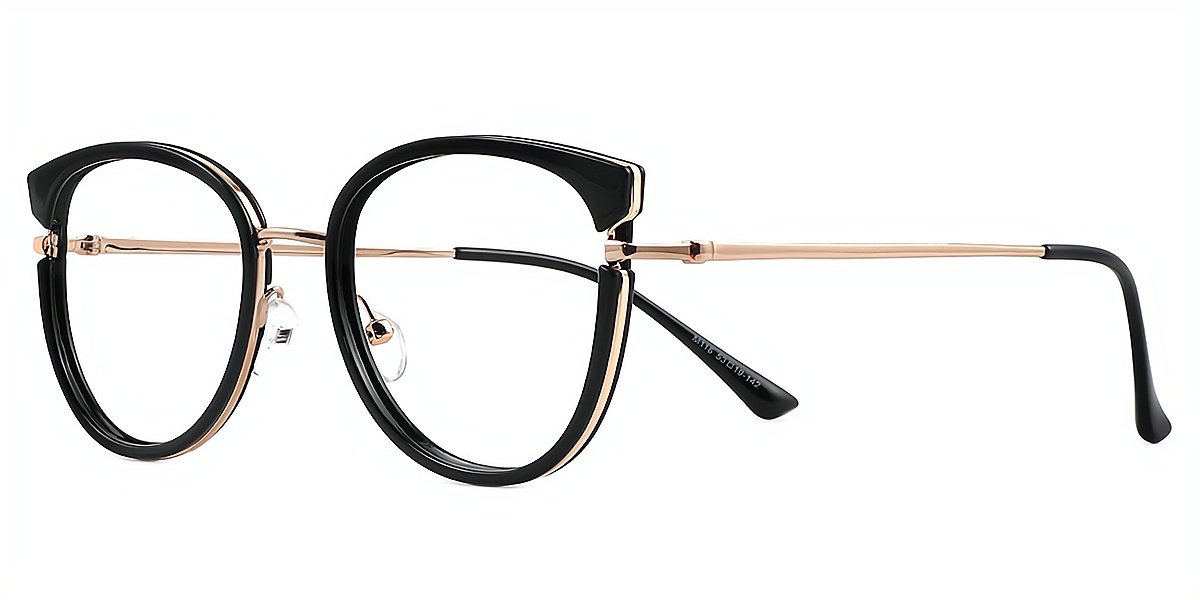 Black Oval Elaborate Mixed Materials Eyeglasses