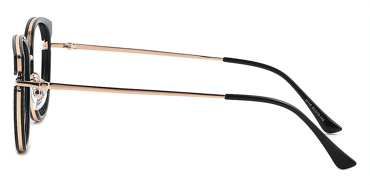 Black Oval Elaborate Mixed Materials Eyeglasses