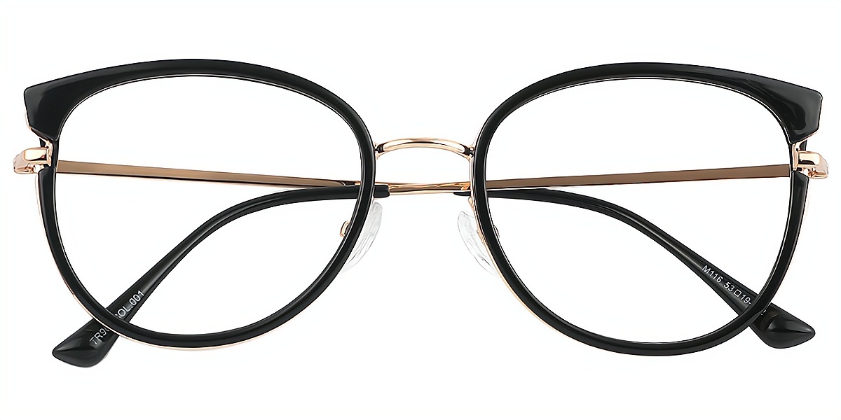 Black Oval Elaborate Mixed Materials Eyeglasses