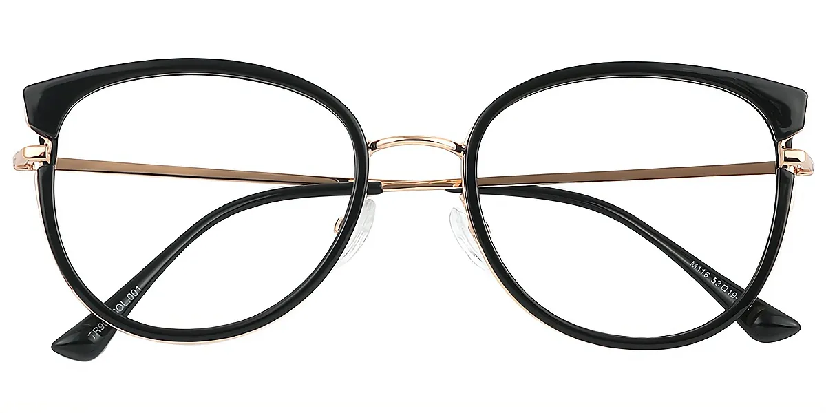 Black Oval Elaborate Mixed Materials Eyeglasses