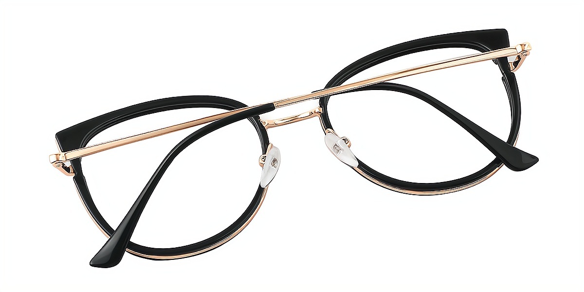 Black Oval Elaborate Mixed Materials Eyeglasses