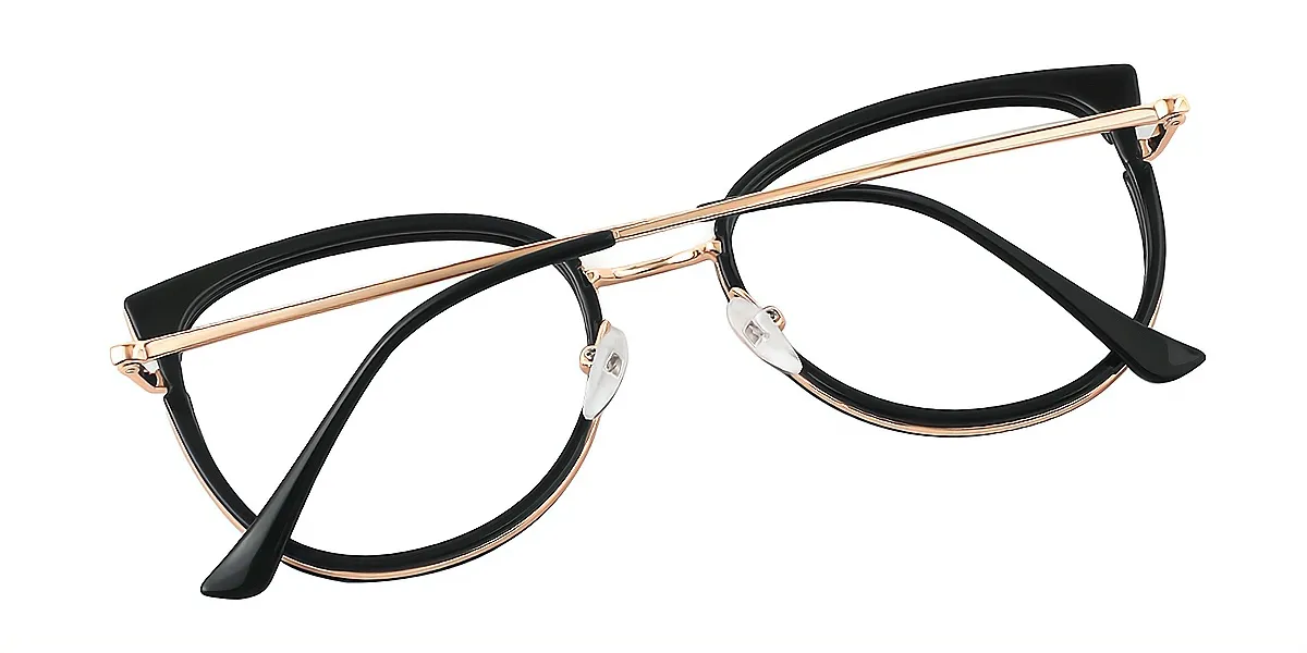 Black Oval Elaborate Mixed Materials Eyeglasses