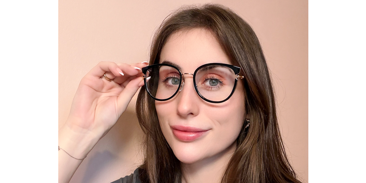 Black Oval Elaborate Mixed Materials Eyeglasses