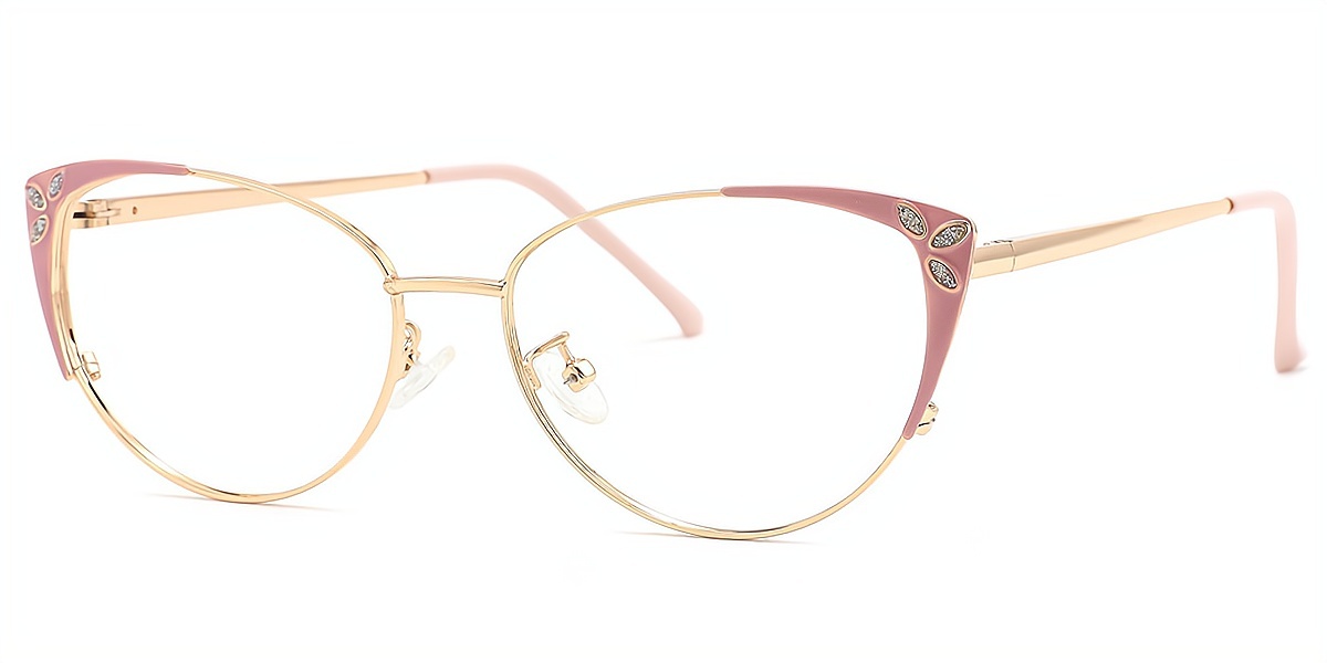 Pink Cat Eye Classic Refined Metal Eyeglasses