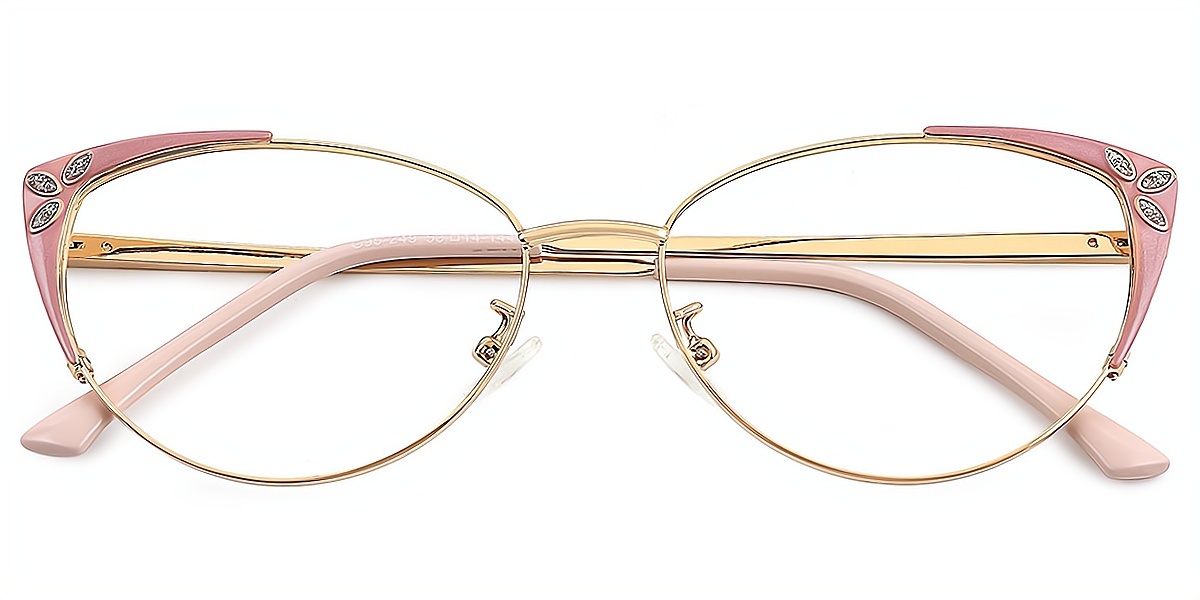 Pink Cat Eye Classic Refined Metal Eyeglasses