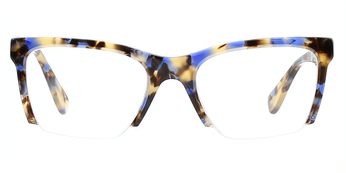 Blue Tortoise Rectangle Retro Board Eyeglasses