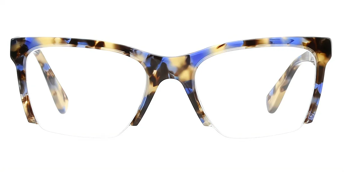 Blue Tortoise Rectangle Retro Board Eyeglasses