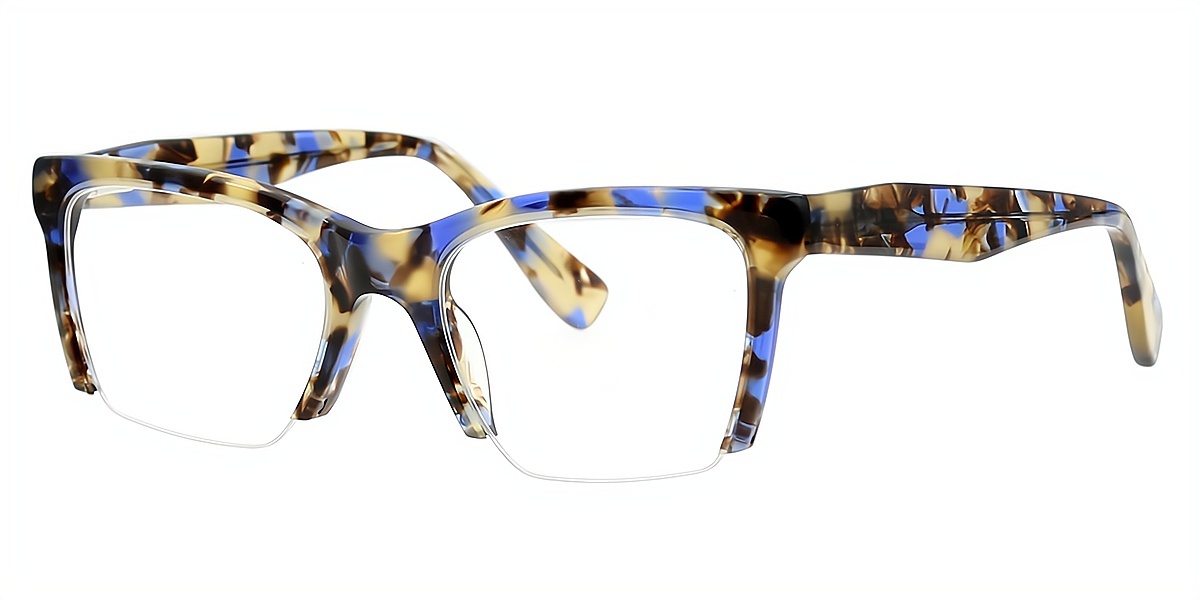 Blue Tortoise Rectangle Retro Board Eyeglasses