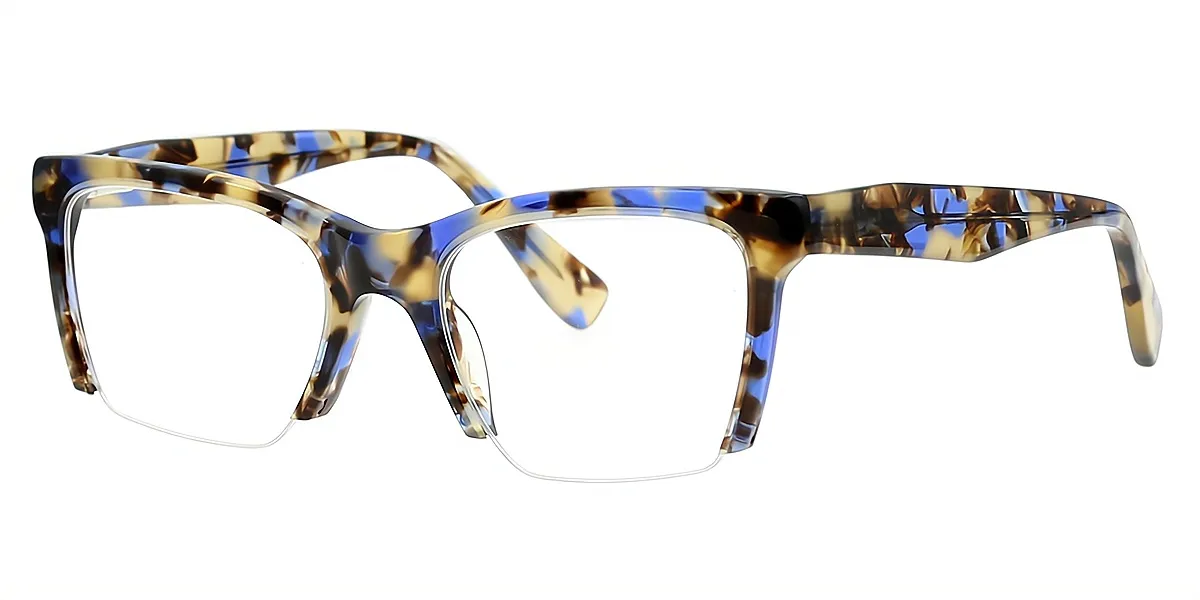 Blue Tortoise Rectangle Retro Board Eyeglasses
