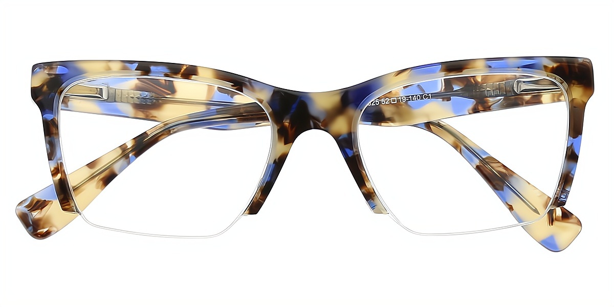 Blue Tortoise Rectangle Retro Board Eyeglasses