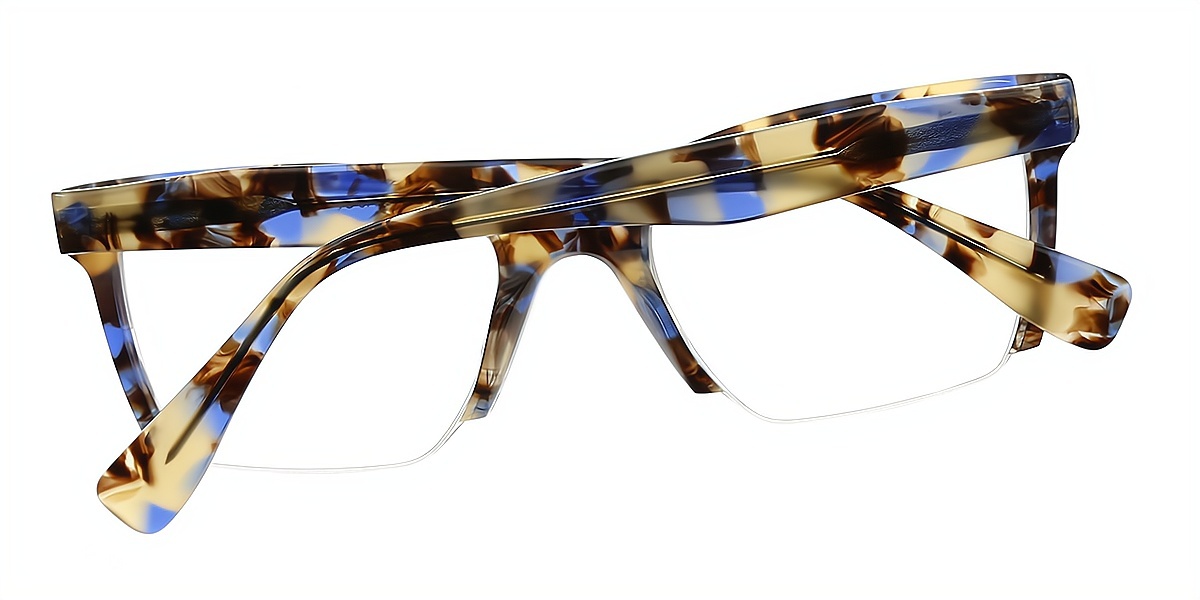 Blue Tortoise Rectangle Retro Board Eyeglasses