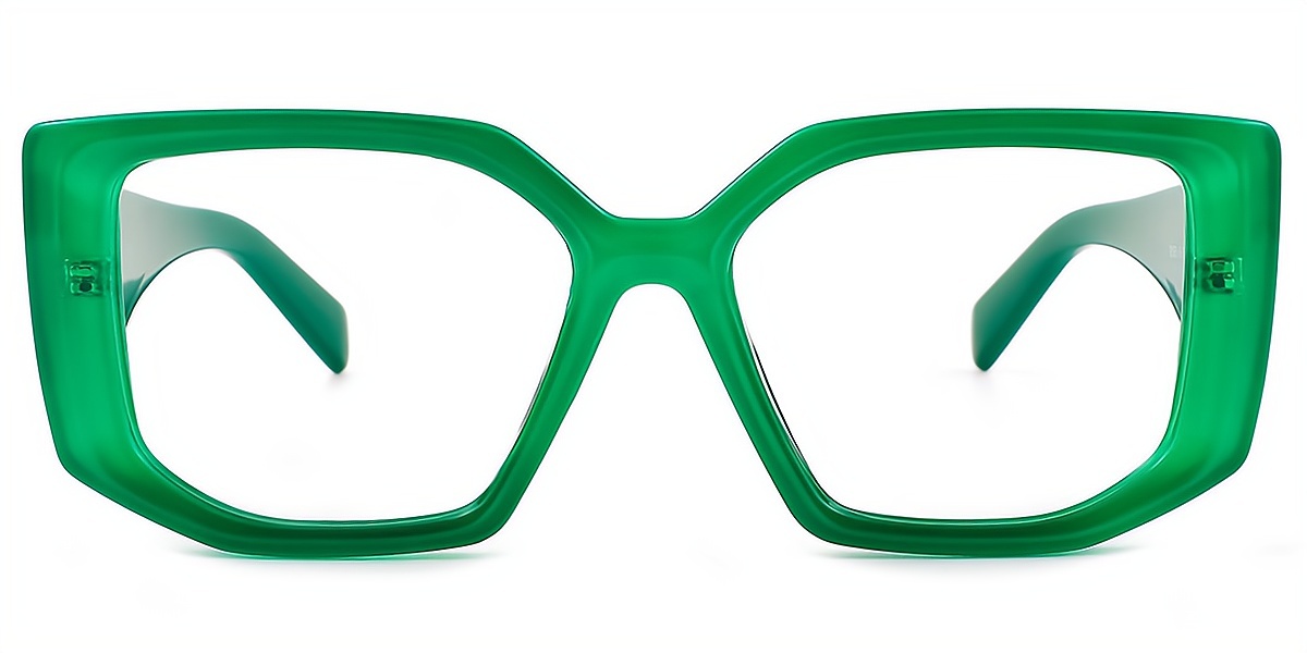 Green Geometric Unique Oversized Plastic Eyeglasses
