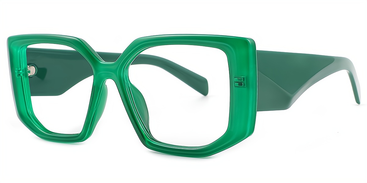 Green Geometric Unique Oversized Plastic Eyeglasses