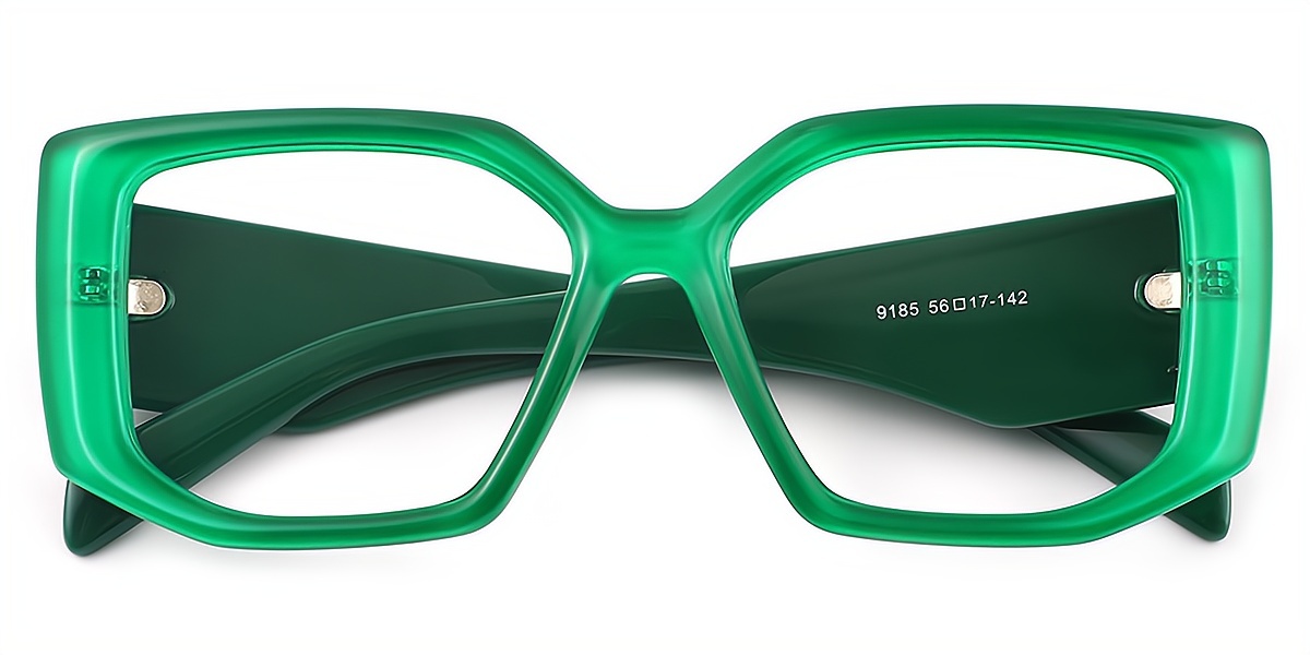 Green Geometric Unique Oversized Plastic Eyeglasses