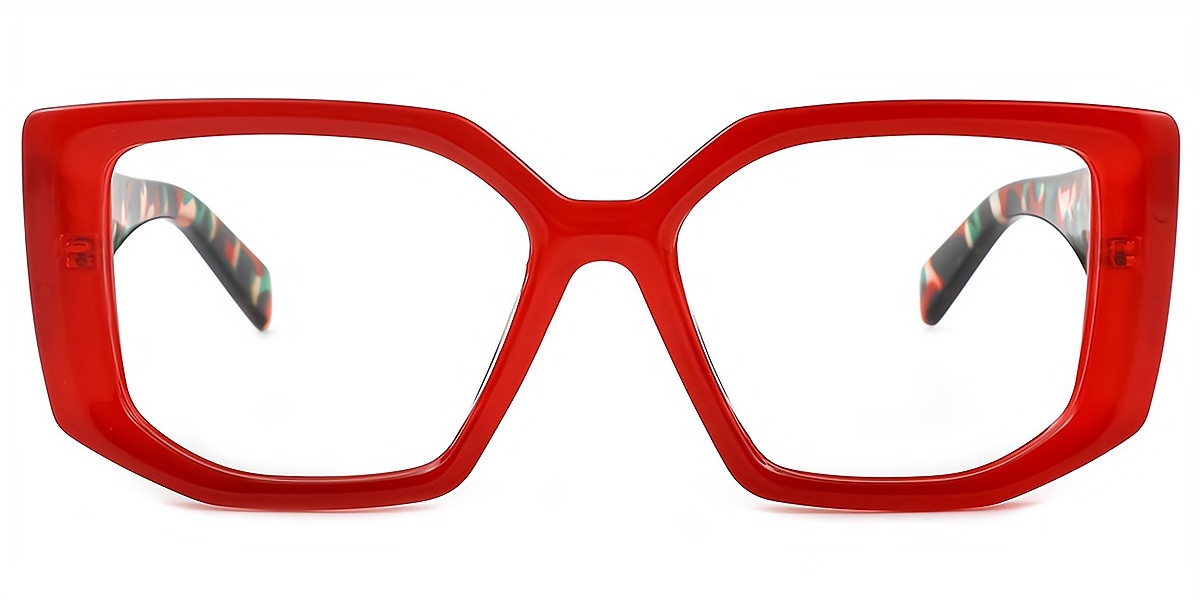 Red Geometric Unique Oversized Plastic Eyeglasses