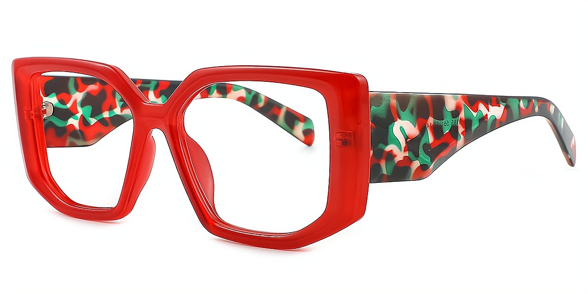 Red Geometric Unique Oversized Plastic Eyeglasses