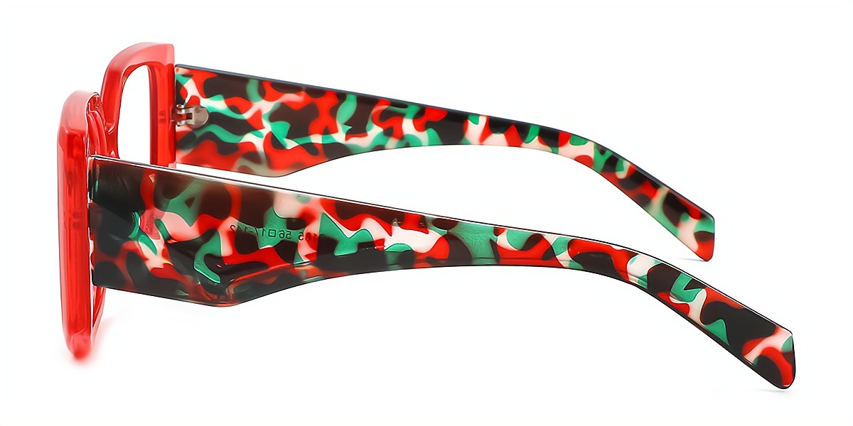 Red Geometric Unique Oversized Plastic Eyeglasses