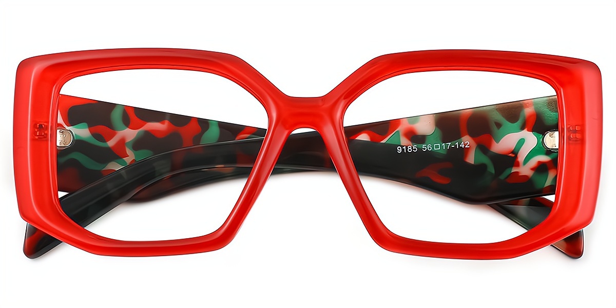Red Geometric Unique Oversized Plastic Eyeglasses