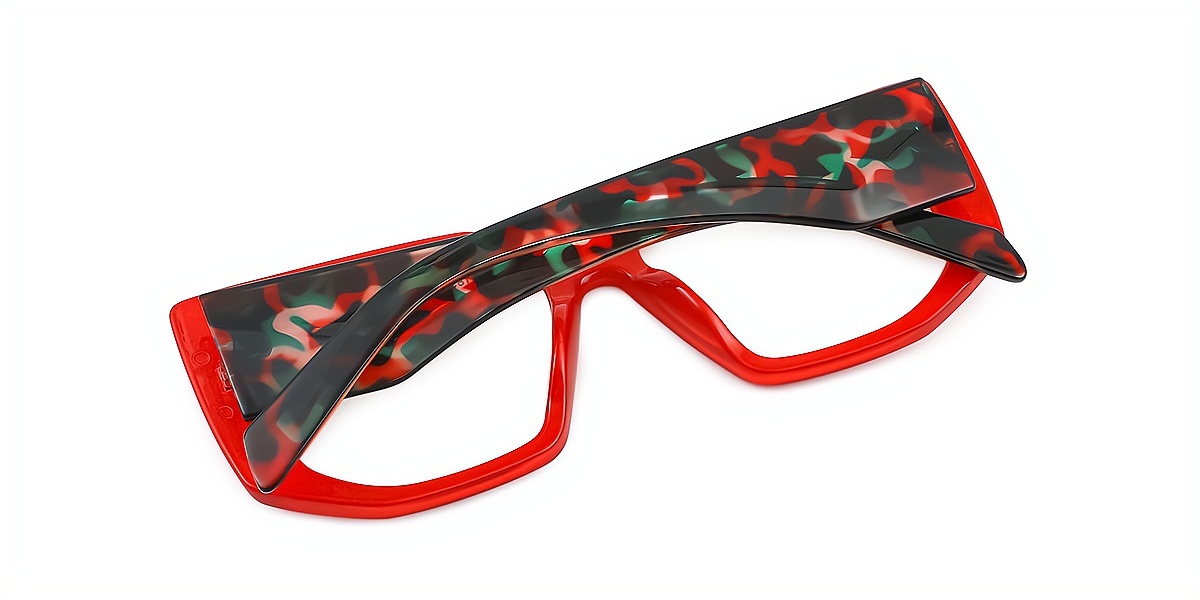 Red Geometric Unique Oversized Plastic Eyeglasses