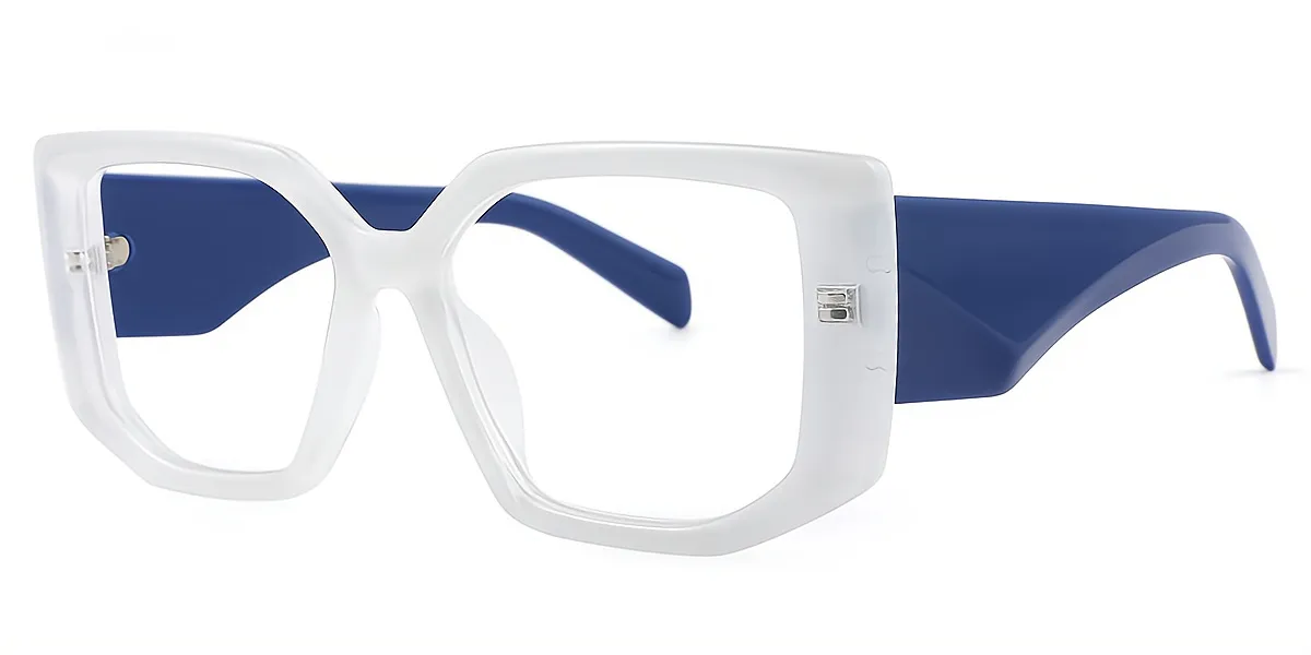 White Geometric Unique Oversized Plastic Eyeglasses