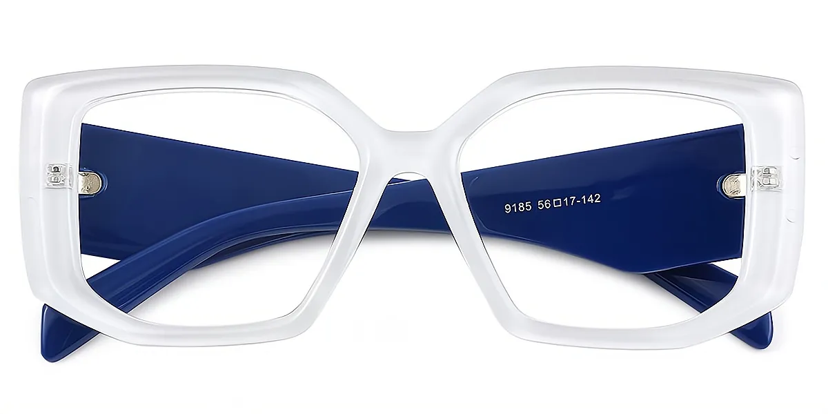 White Geometric Unique Oversized Plastic Eyeglasses