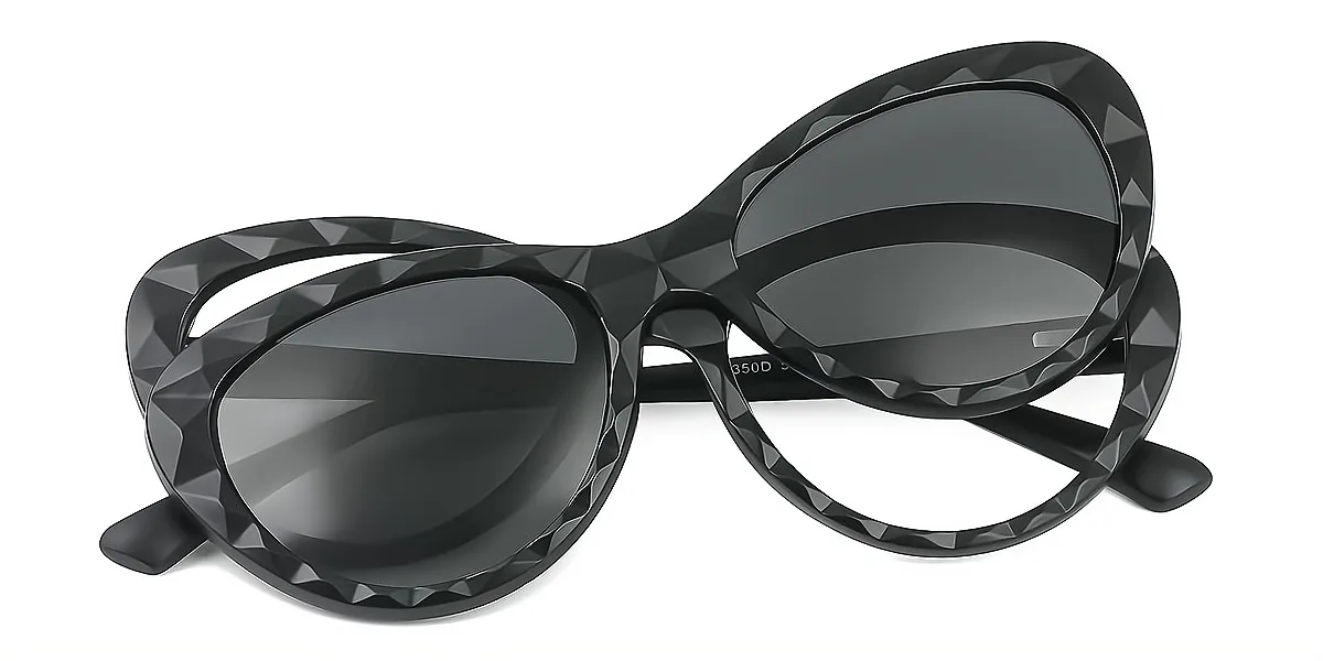 Black Cat Eye Modish Sun-clip TR90 Eyeglasses