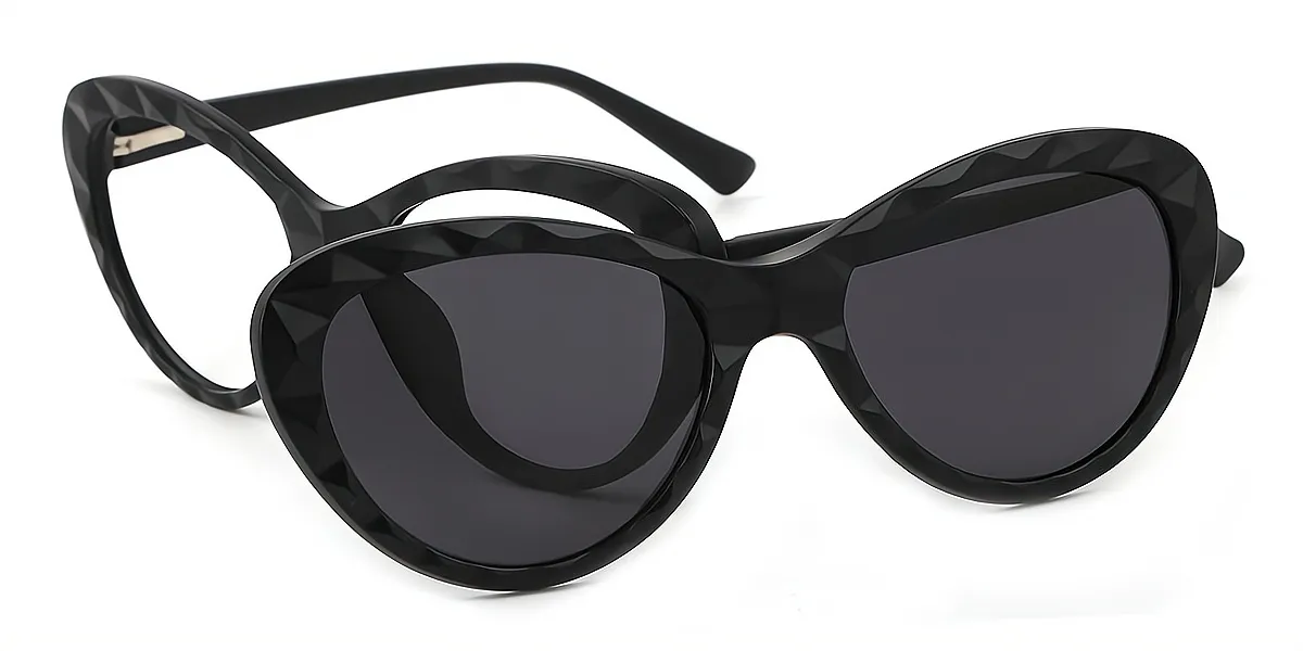 Black Cat Eye Modish Sun-clip TR90 Eyeglasses