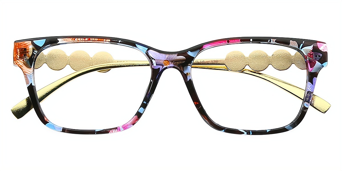 Floral Rectangle Classic Horn Mixed Materials Eyeglasses