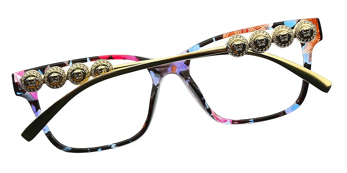 Floral Rectangle Classic Horn Mixed Materials Eyeglasses