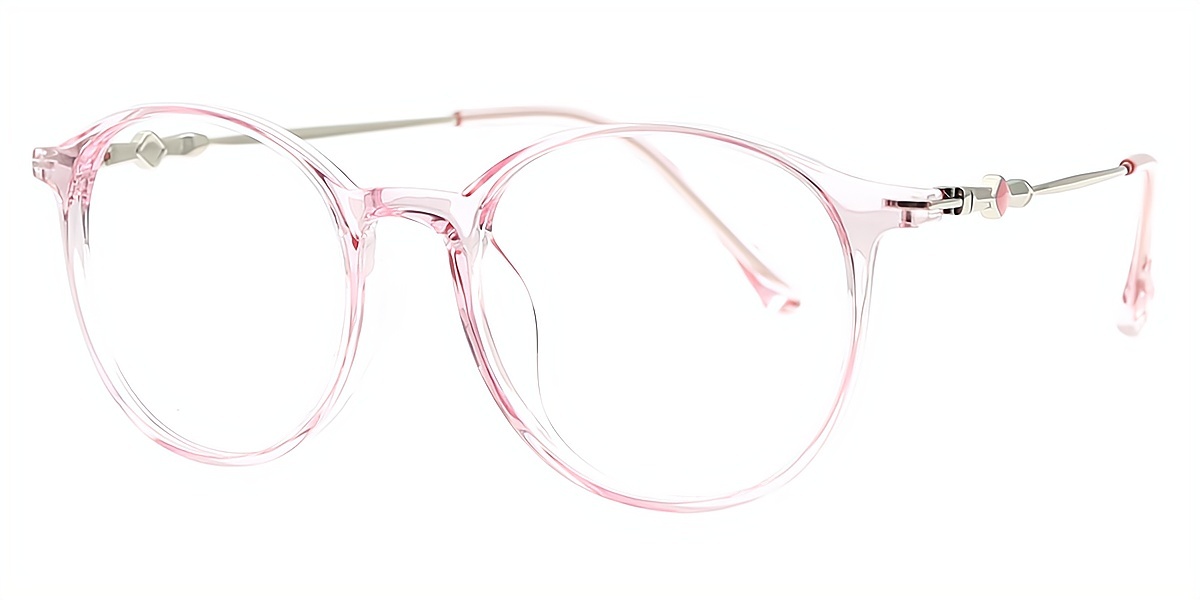 Pink Round Elegant Mixed Materials Eyeglasses