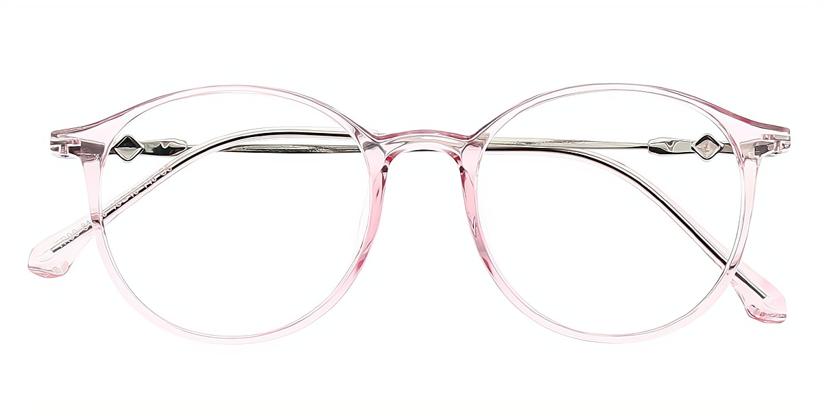 Pink Round Elegant Mixed Materials Eyeglasses