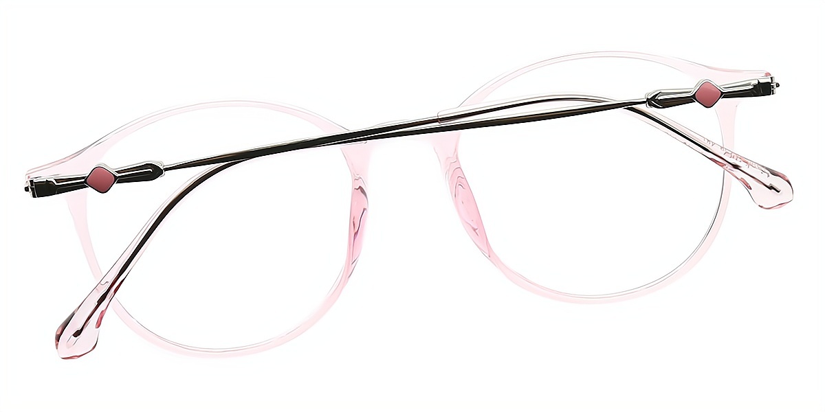 Pink Round Elegant Mixed Materials Eyeglasses