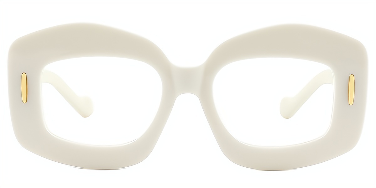 White Geometric Unique Oversized Plastic Eyeglasses