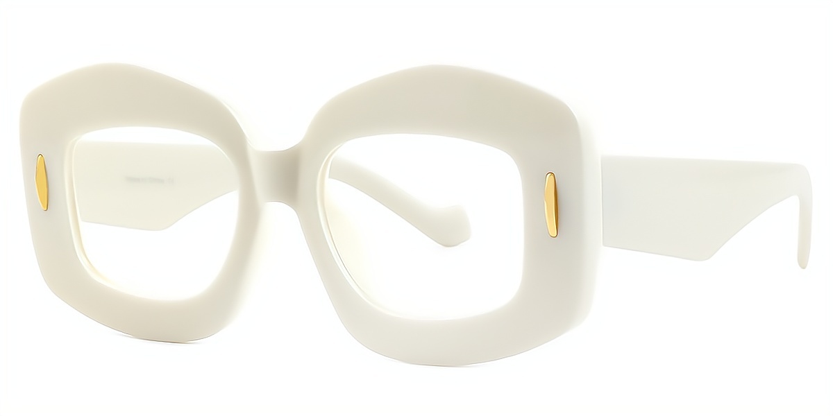 White Geometric Unique Oversized Plastic Eyeglasses