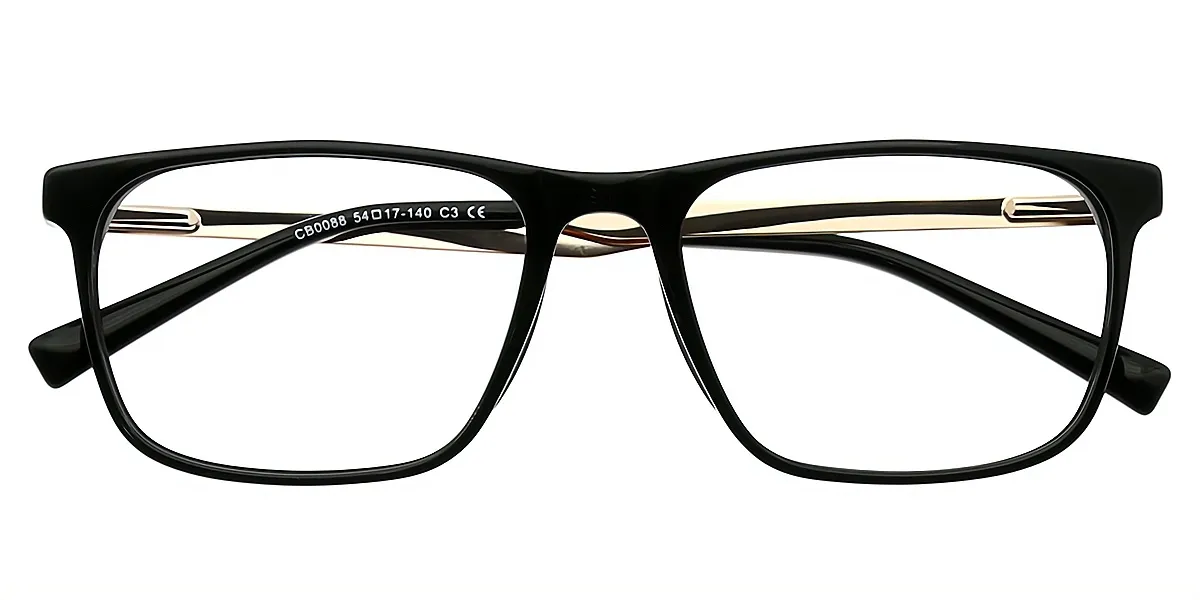Black Rectangle Classic Horn Acetate Eyeglasses