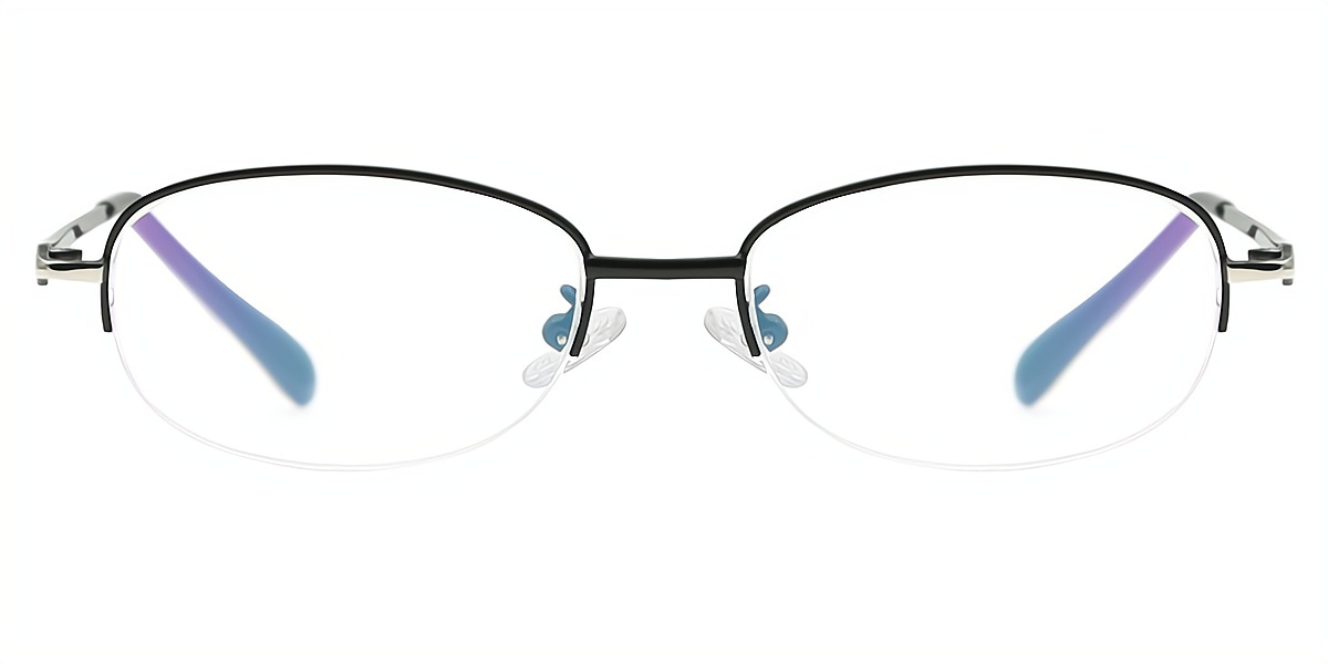 Black Oval Classic Detailed Metal Eyeglasses