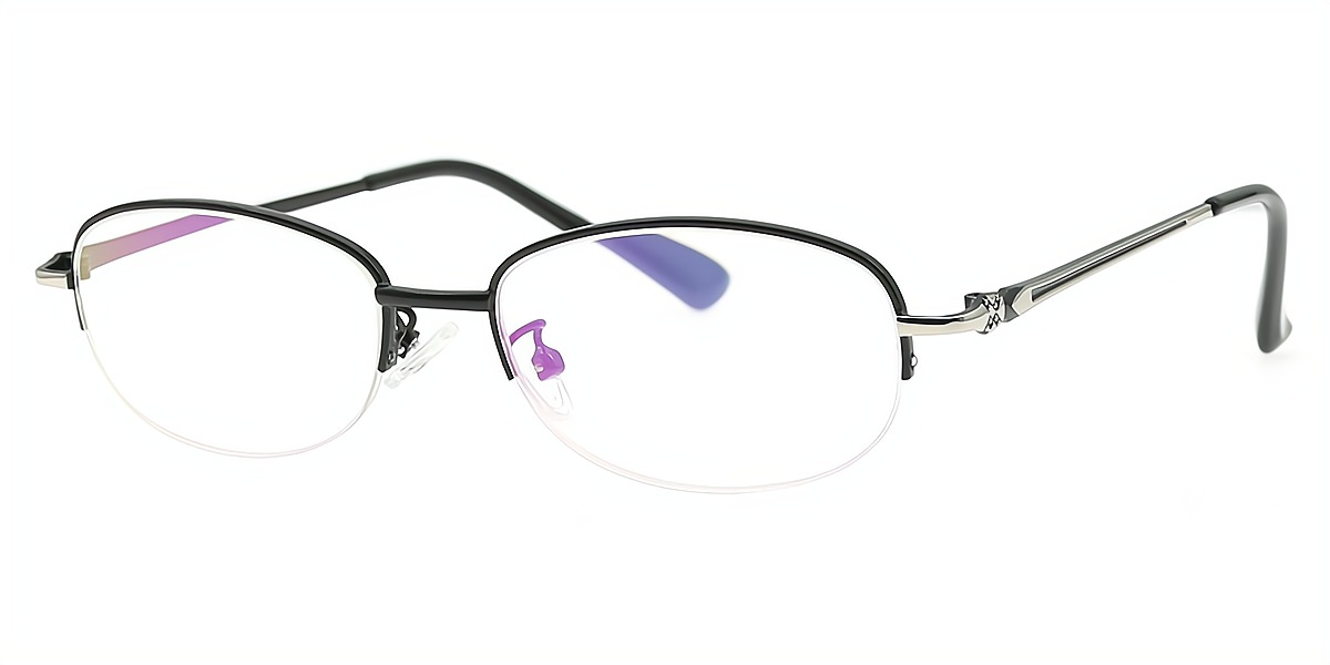Black Oval Classic Detailed Metal Eyeglasses