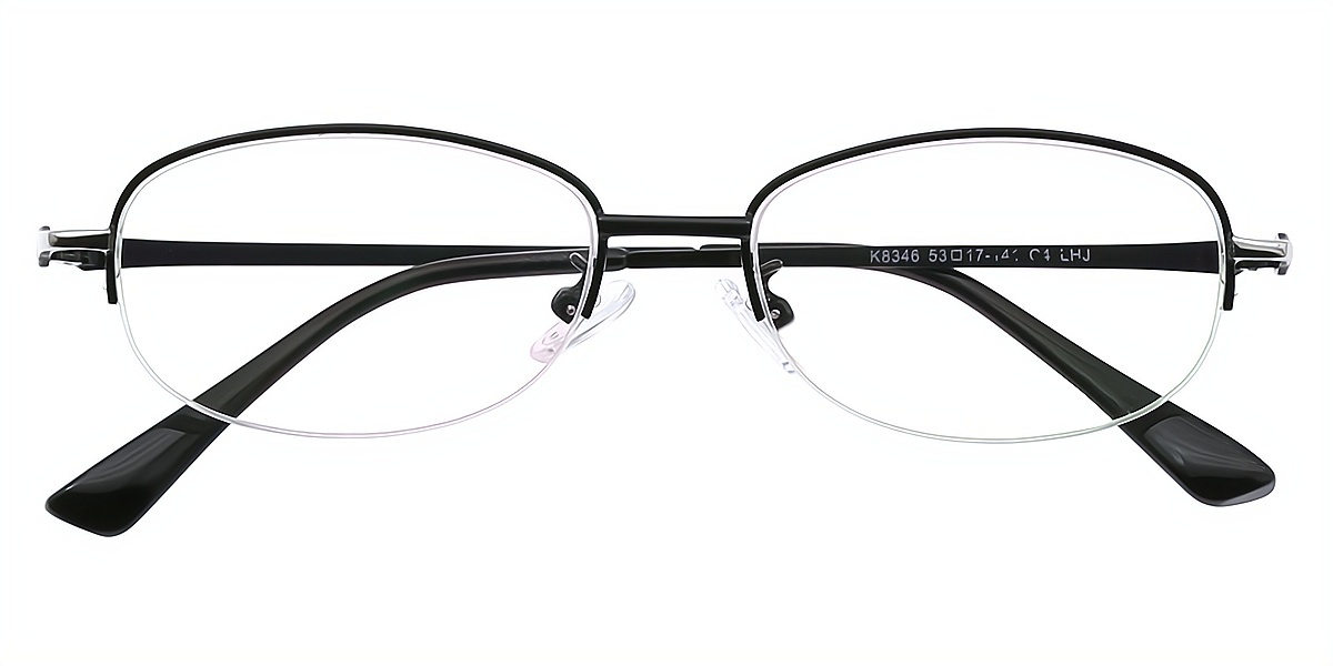 Black Oval Classic Detailed Metal Eyeglasses