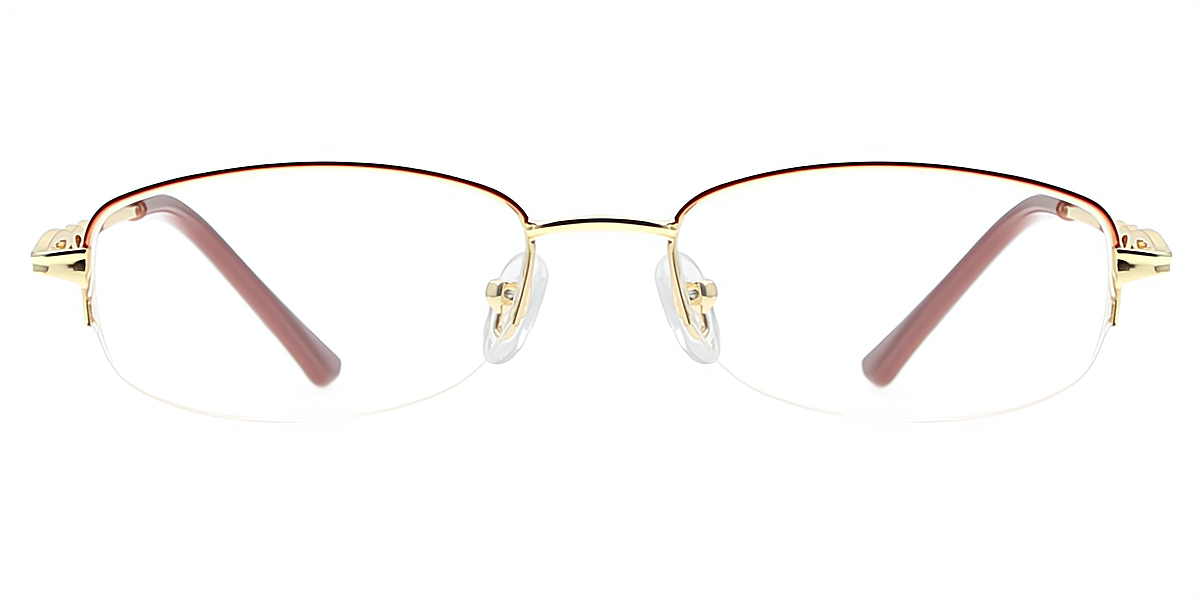 Golden Red Rectangle Classic Refined Metal Eyeglasses